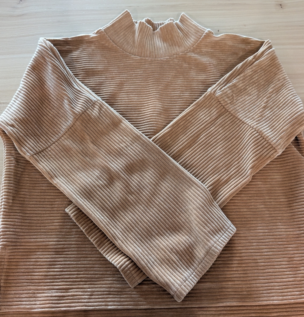 Madewell Ribbed High Neck Sweater in Tan